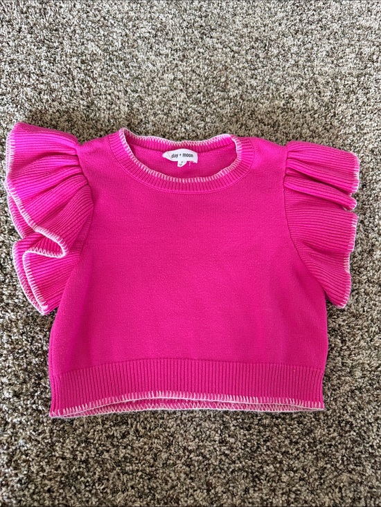 Day + Moon Tops - Day+Moon Women’s Hot Pink Ruffle Sleeve Knit Top